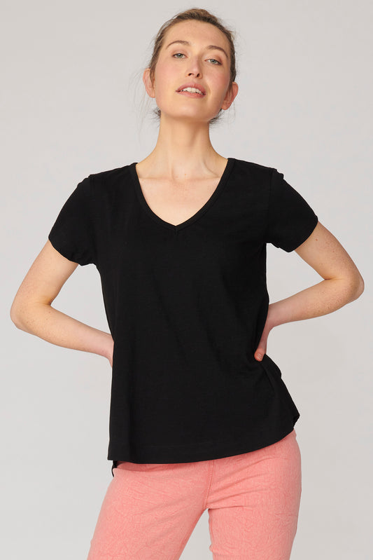 Lulu Organic Clothing - Melrose V Neck Tee - Black - Basic State Lulu Organics Australian Stockist