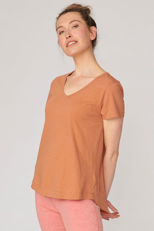 Lulu Organic Clothing - Melrose V Neck Tee - Nutmeg - Basic State Lulu Organics Australian Stockist
