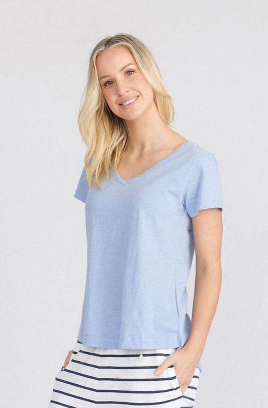Lulu Organic Essentials Melrose V Neck Tee - Robot Blue - Lulu organic Essentials Stockist