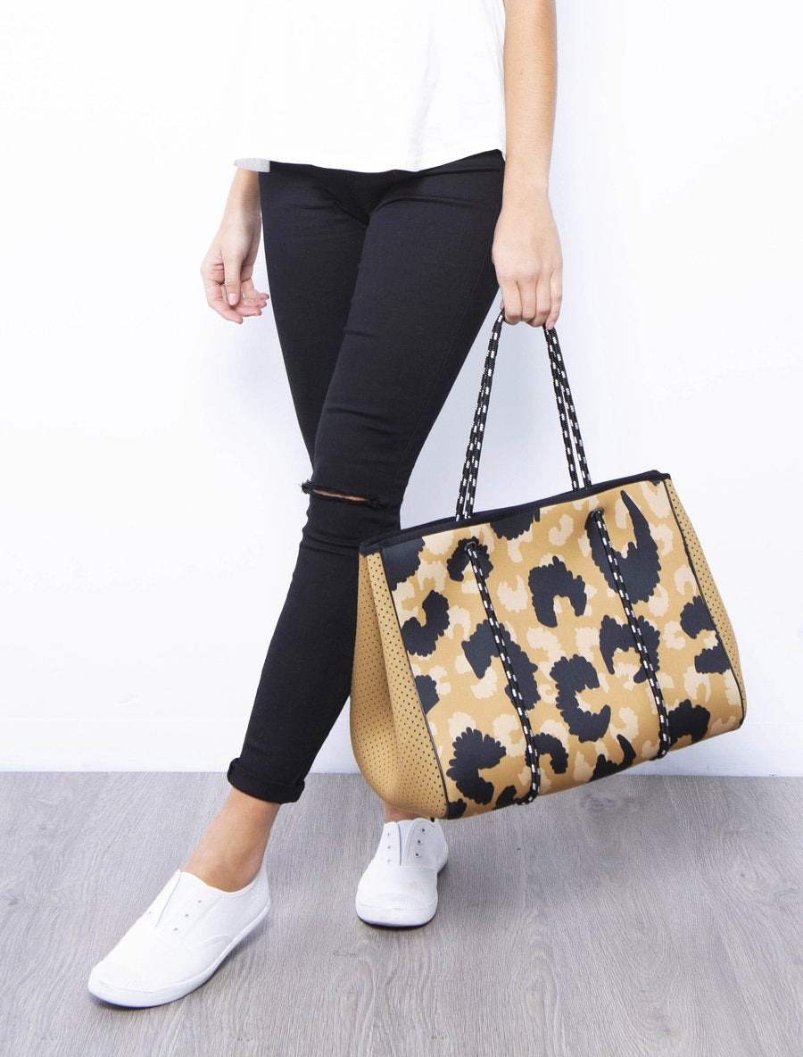 Neoprene leopard top tote
