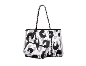 Neoprene Bag - Grey Leopard Print (with BONUS detachable pouch)