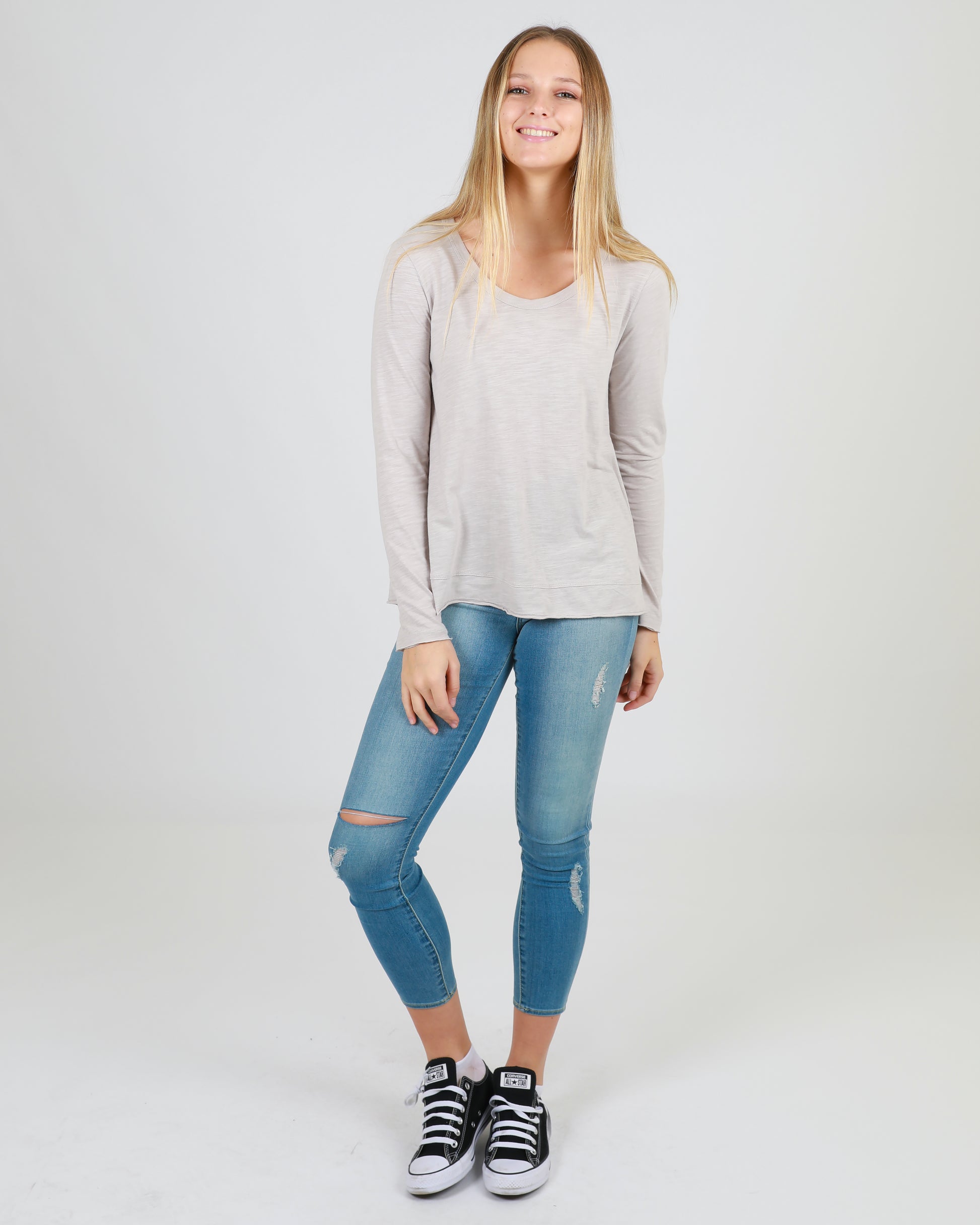 3RD STORY WILLOW LONG SLEEVE TEE TSHIRT stone BASIC STATE