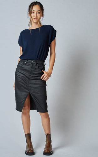 Buy Dricoper Worn Coated Denim Skirt Buy Dricoper Black denim Skirt Shop Dricoper ONLINE